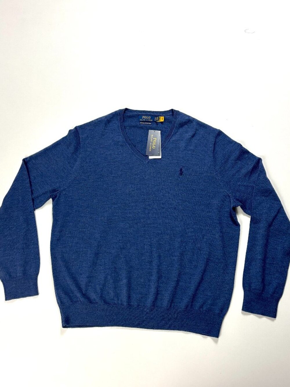 Polo Ralph Lauren Mens Washable Merino Wool V Neck Sweater Blue XL NWT Read